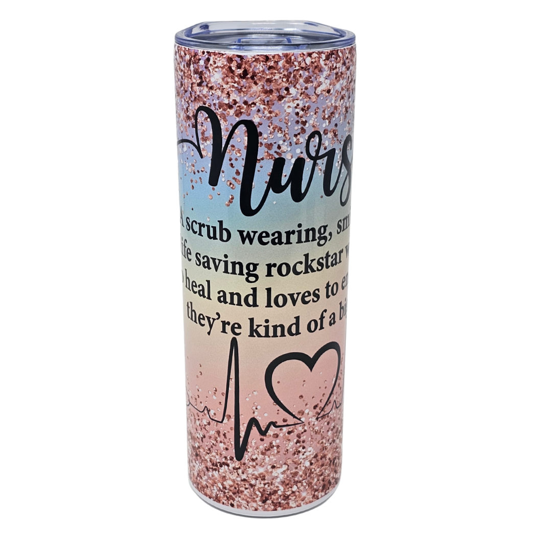 Colourful Sparkly Nurse Insulated Tumbler With Straw