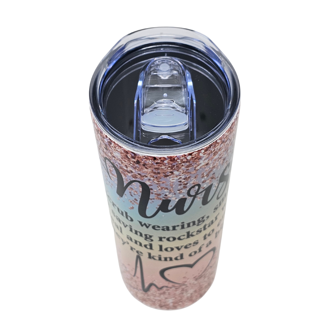 Colourful Sparkly Nurse Insulated Tumbler With Straw