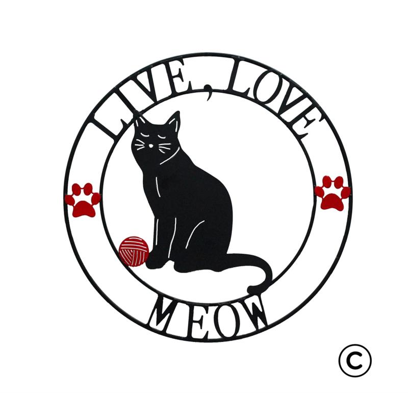 Live Love Meow Cat Metal Wall Decor