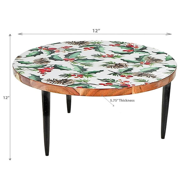Enameled Acacia Wood Cake Stand (Holly Berries)