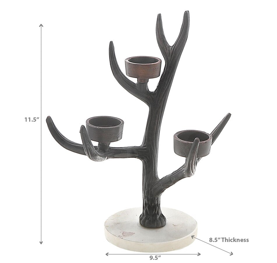 Antler on Marble with 3 Tealight Holders