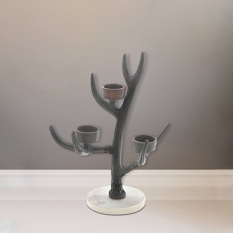 Antler on Marble with 3 Tealight Holders