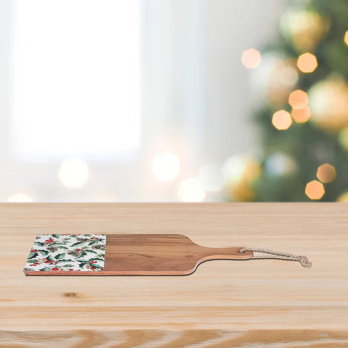 Enameled Acacia Wood Paddle Board (21") (Holly Berries)