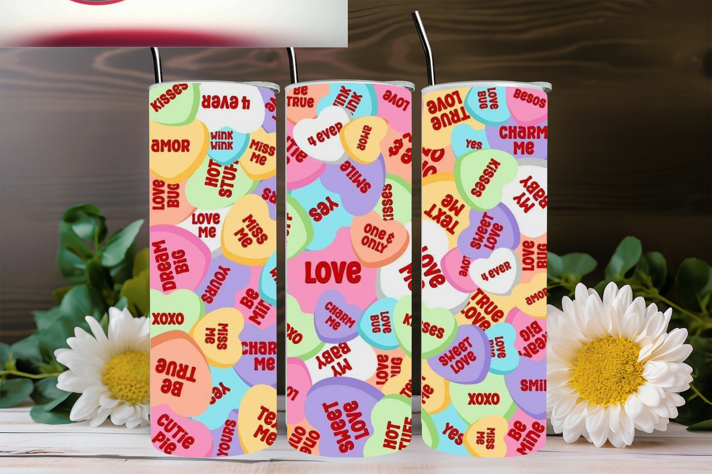Valentines Day Heart Candy Insulated Tumbler With Straw