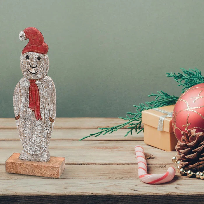 Mango Wood Snowman On Base
