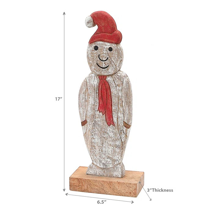 Mango Wood Snowman On Base