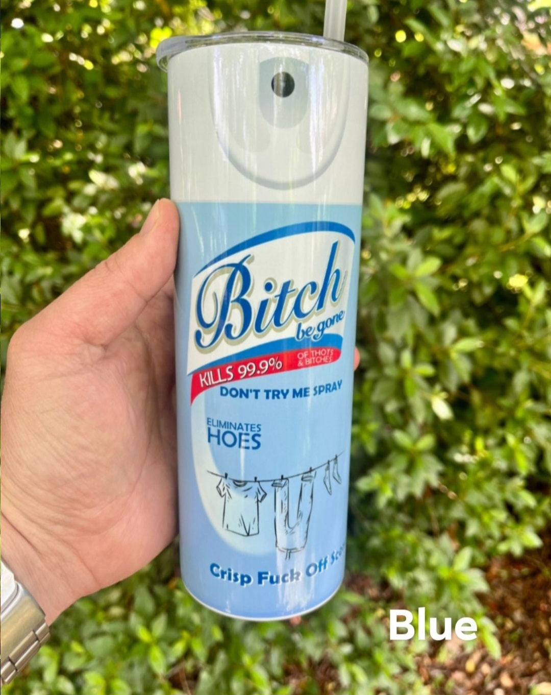 Bitch Be Gone Insulated Blue Tumbler With Straw
