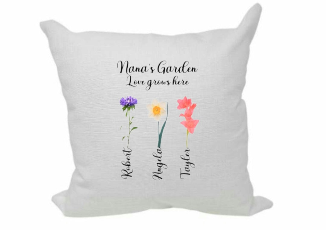 Custom Grandma's Garden Birth Flower Pillow