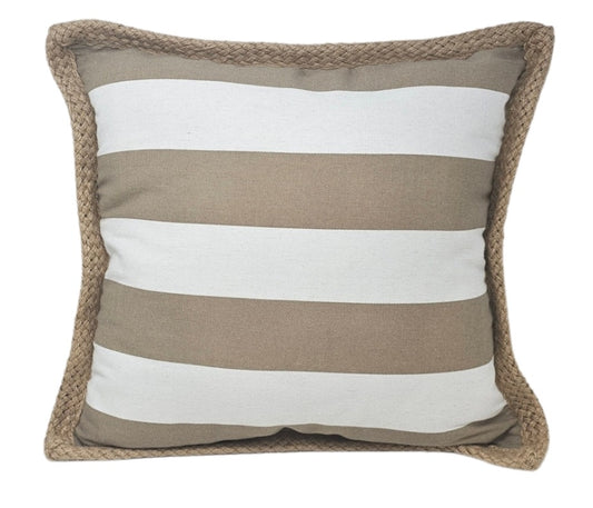 Beige Striped Canvas Cushion