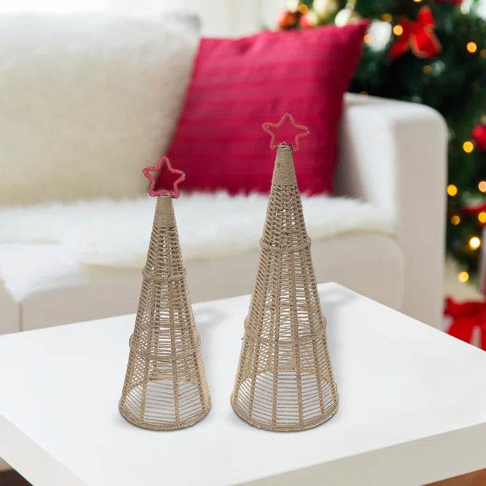 Jute Cone Tree With Star (Set of 2)