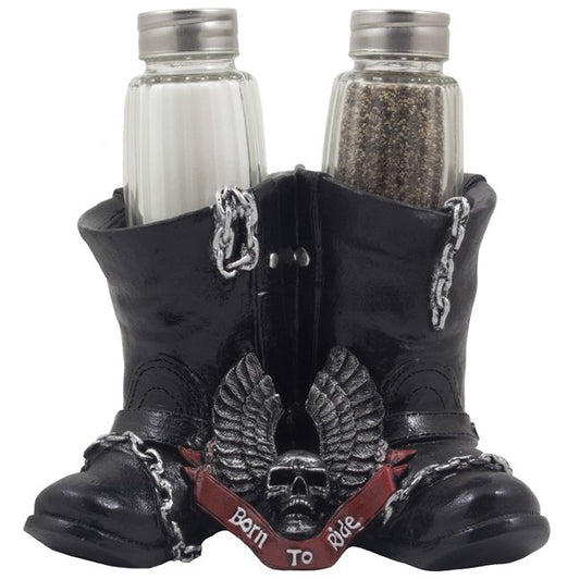 Biker Boots Born To Ride Salt & Pepper Shaker Holder