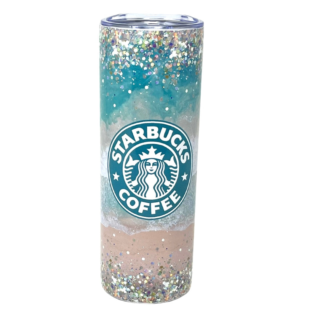 Beach Themed Starbucks Confetti Tumbler With Keychain Set
