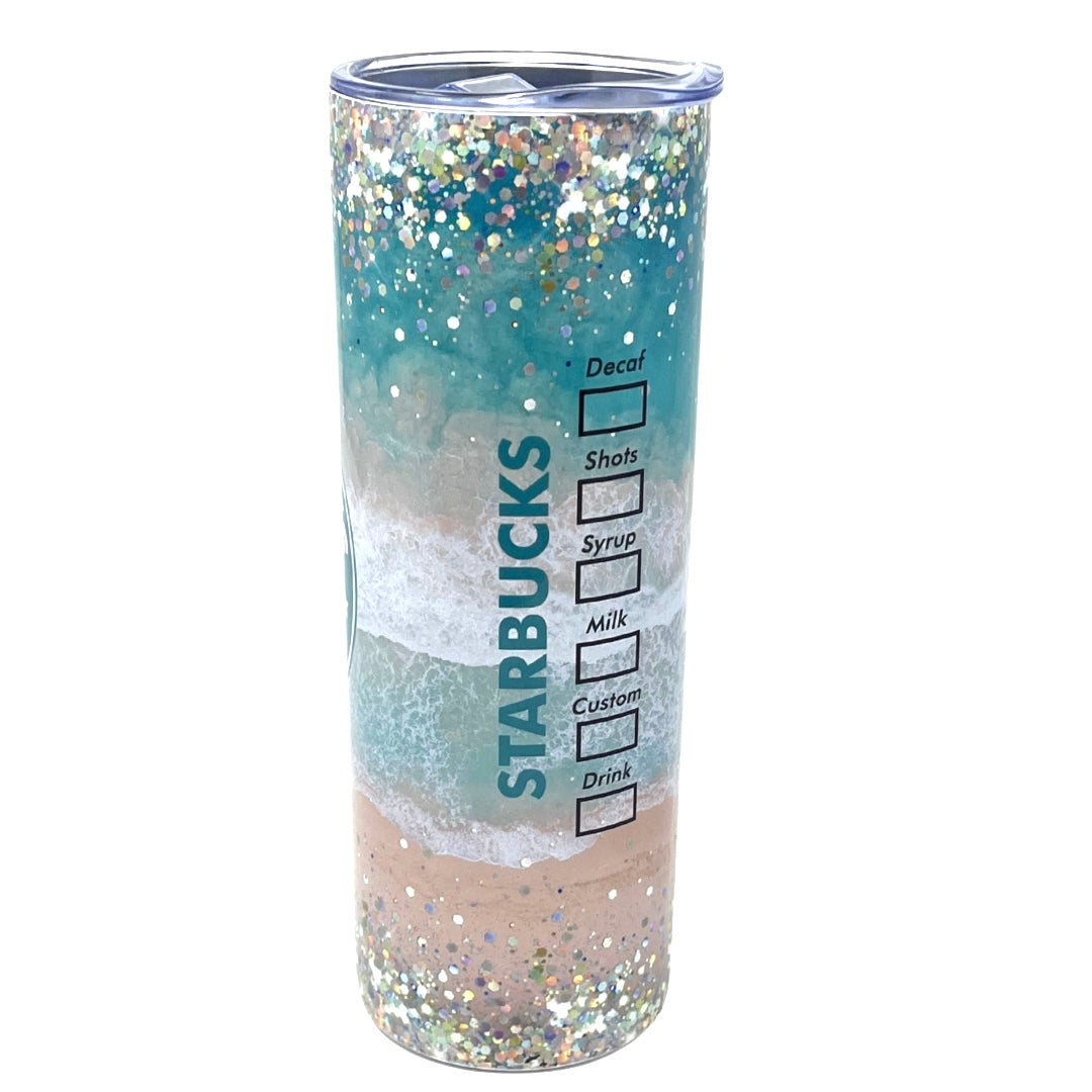 Beach Themed Starbucks Confetti Tumbler With Keychain Set