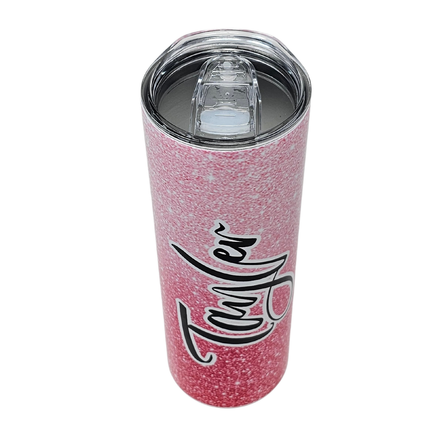 Personalized Insulated Sparkly Pink Tumbler With Straw