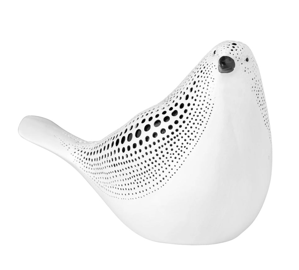 Debossed Dotted Sitting Bird - White