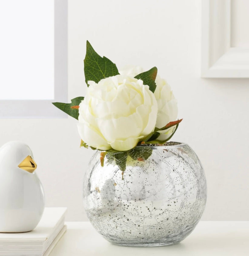 Crackle Mirror Glass 5dx4" Ball Vase