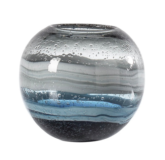 Andrea Swirl 7.5d" Glass Sphere Vase - Blue