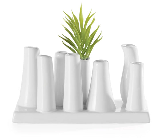 Eva Rectangle White Ceramic 8 Tube Multi Bud Vase