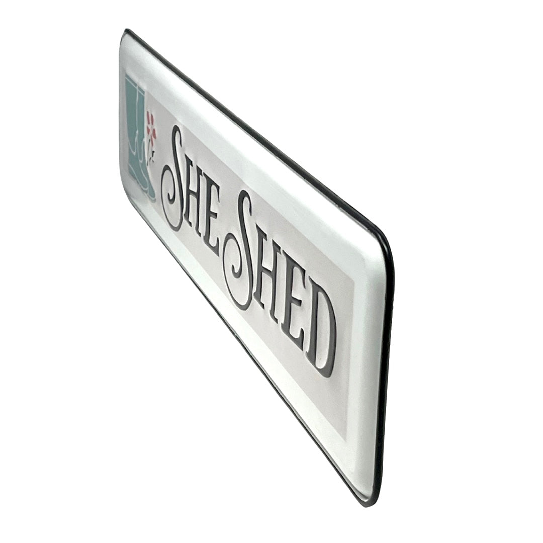 She Shed Boots 3D Enamel Metal Sign