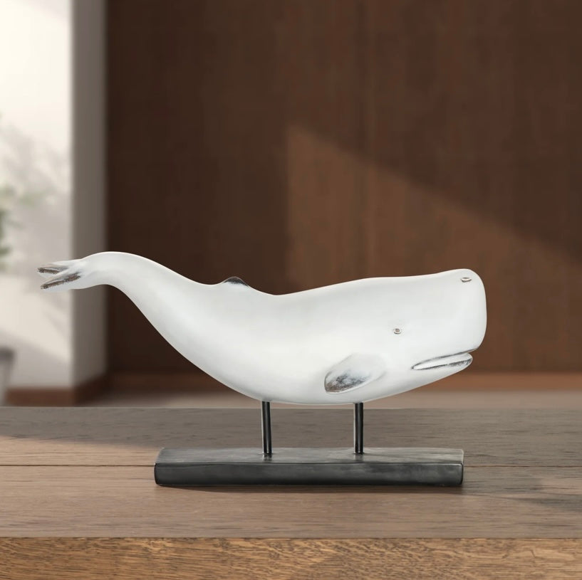 Whale Resin Decor Statue - White