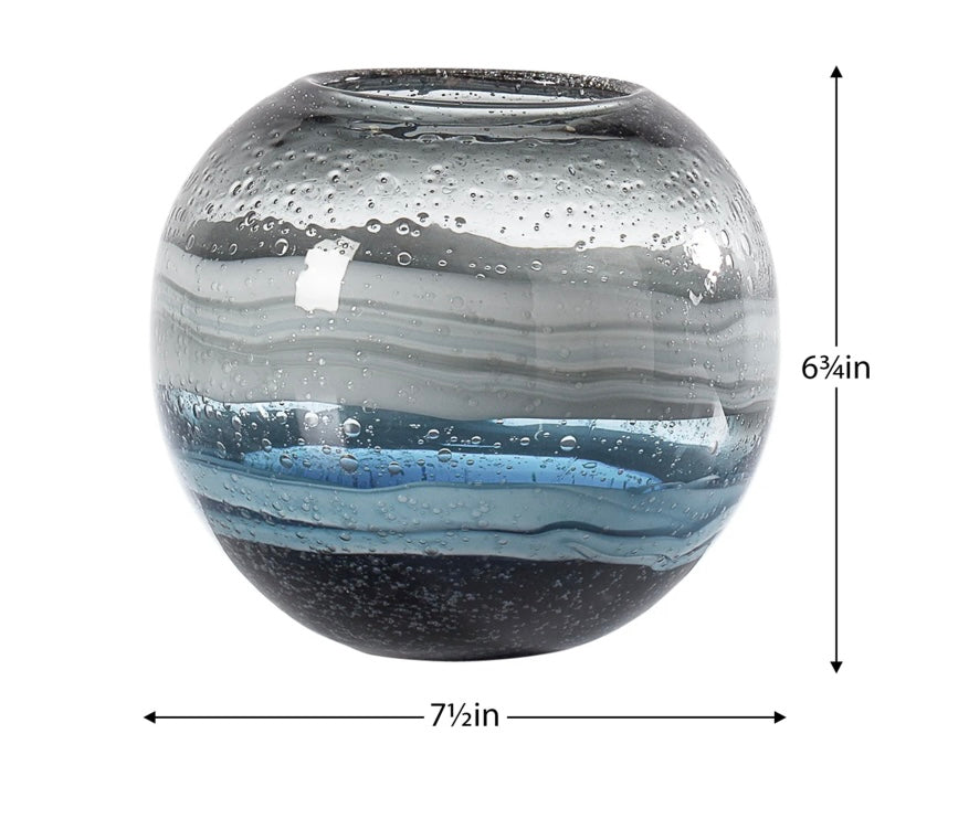 Andrea Swirl 7.5d" Glass Sphere Vase - Blue