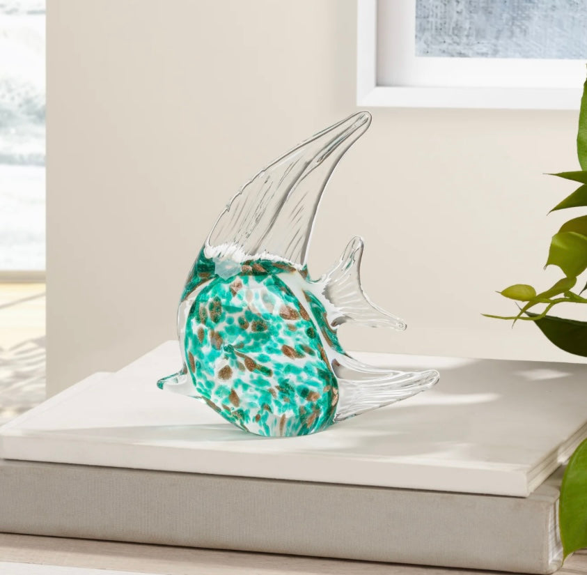 Fish Glass Paperweight Decor - Gold Speckled Angelfish