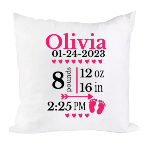 Baby Birth Stat Pillow White