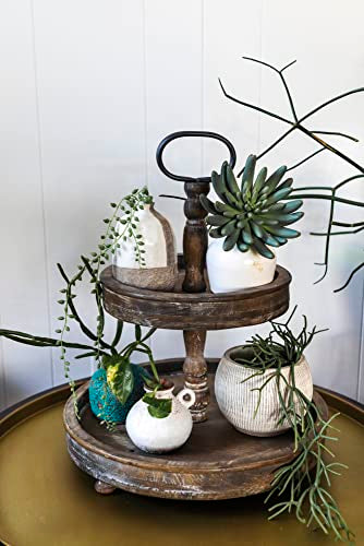 Distressed Brown Wood Two Tiered Stand