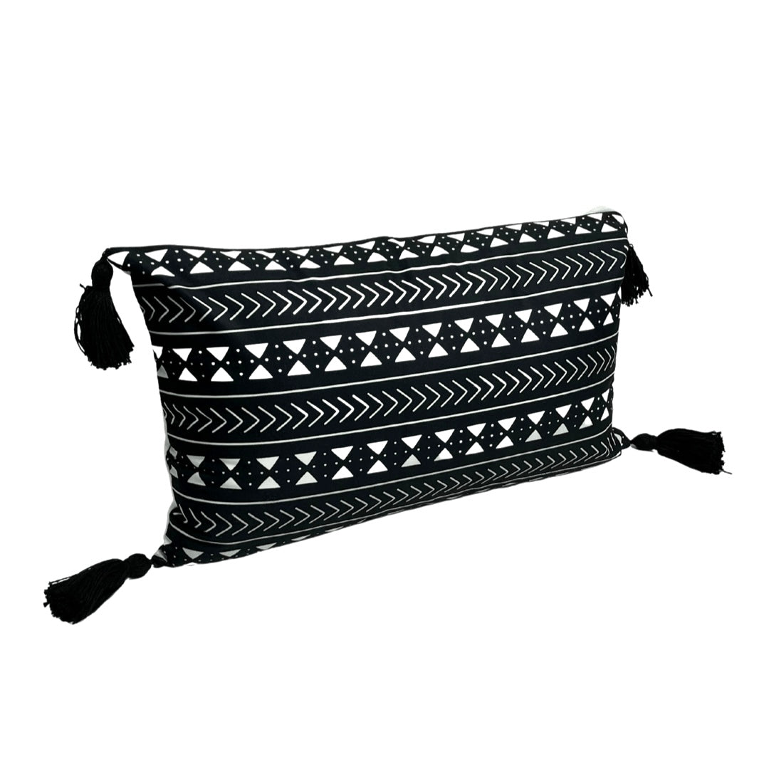 Black With White Design Rectangular Cushion