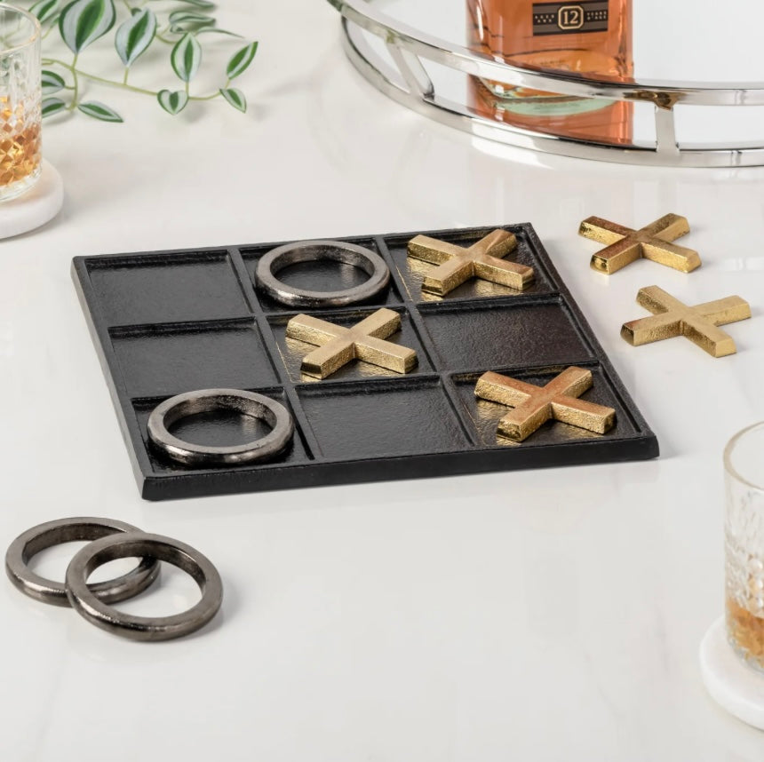 Tic Tac Toe 9x9" Aluminum Decor Game - Black
