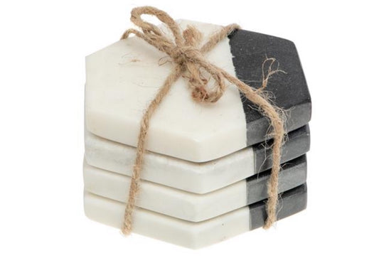 Set Of 4 White And Black Marble Hexagon Coasters