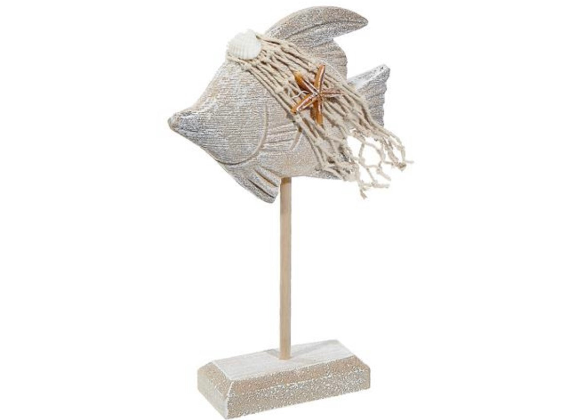 Wooden Fish With Net On Stand - Available in 2 Sizes