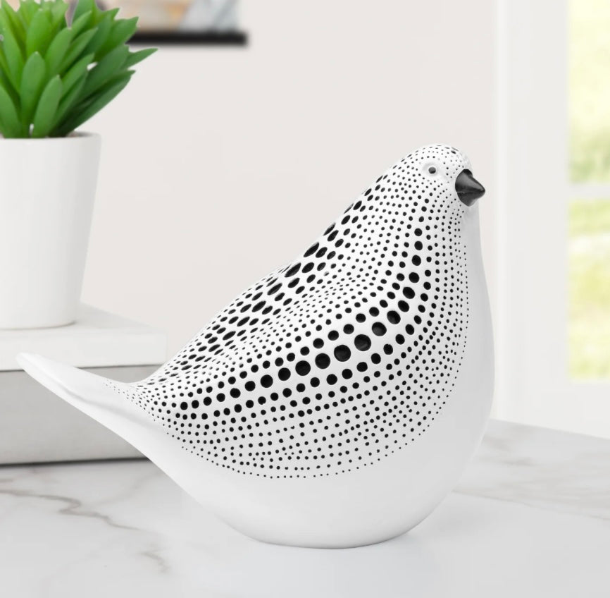 Debossed Dotted Sitting Bird - White