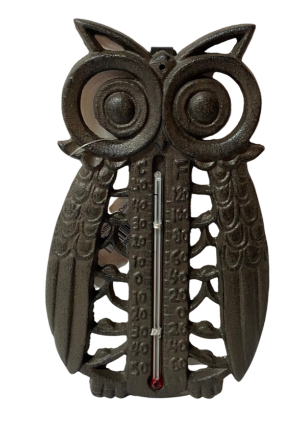 Brown Metal Owl Thermometer