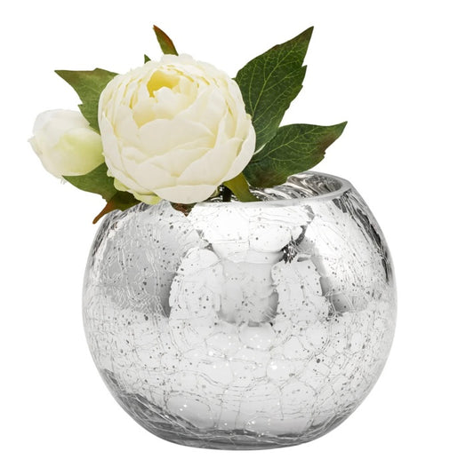 Crackle Mirror Glass 5dx4" Ball Vase