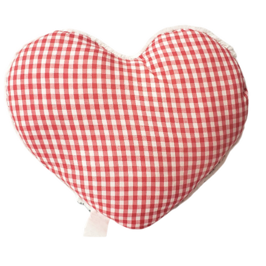 Fur Heart Red Plaid Cushion