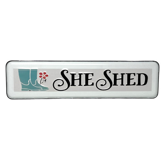 She Shed Boots 3D Enamel Metal Sign