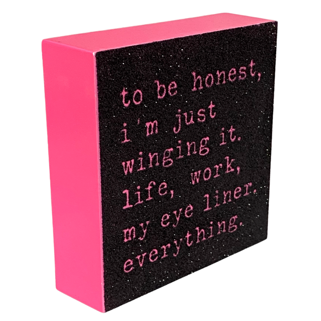 Winging It Pink & Black Sparkly Block Sign