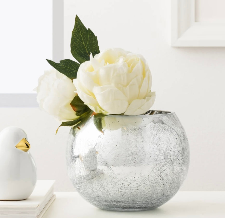 Crackle Mirror Glass 6.25dx4.5" Ball Vase