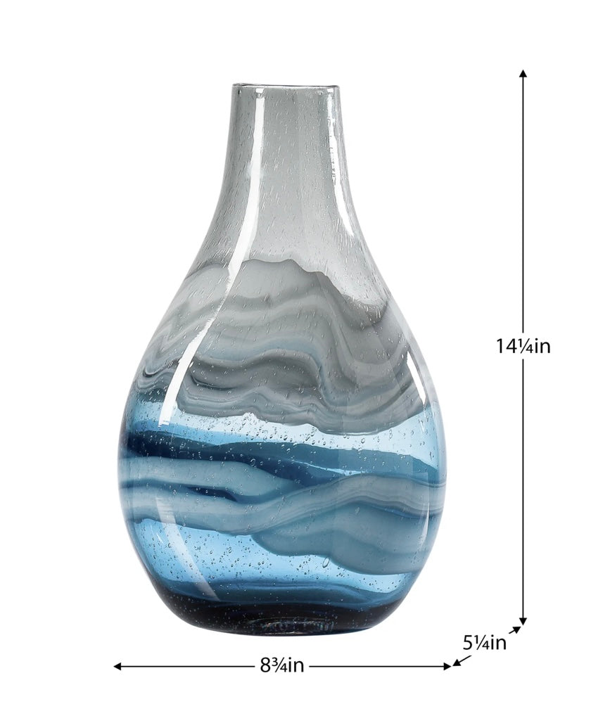 Andrea Swirl Glass 14.25h" Bulb Vase - Blue