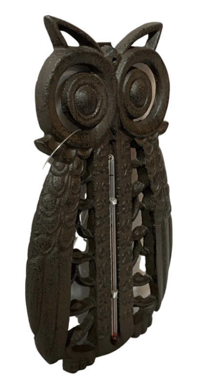 Brown Metal Owl Thermometer
