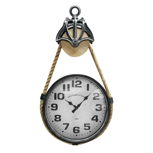 Nautical Pulley Metal and Wood Wall Clock