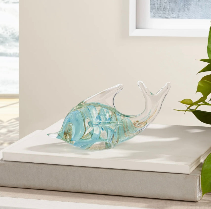 Fish Glass Paperweight Decor - Light Blue Porpoise