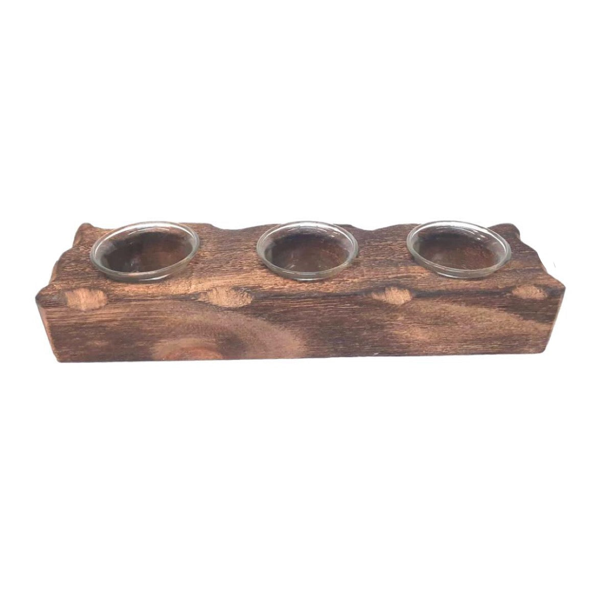 3 Tea Light Holder On Wooden Base