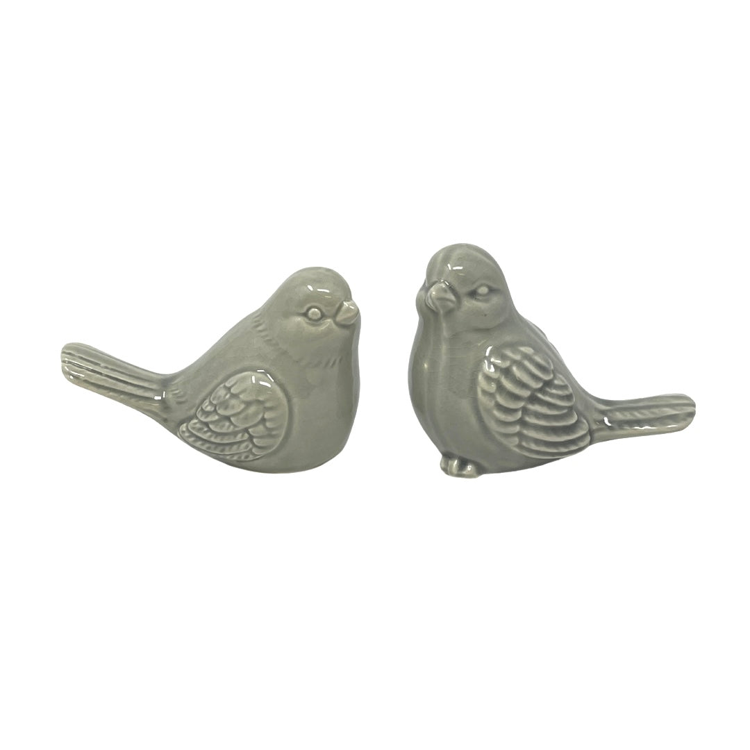 Grey Sitting Ceramic Bird - Set Of 2