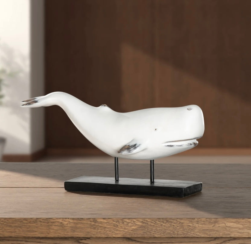 Whale Resin Decor Statue - White