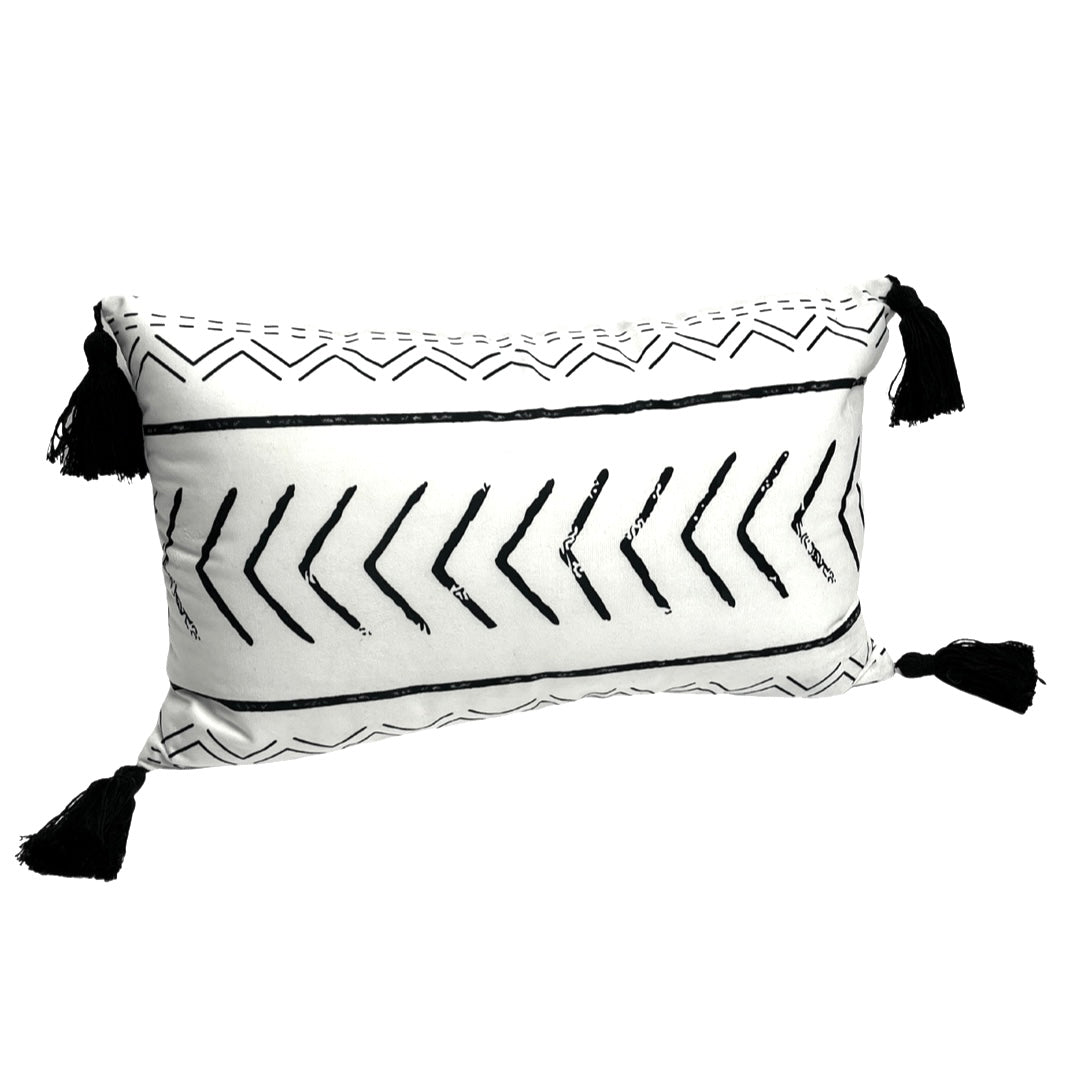 White with Black Design Rectangular Cushion