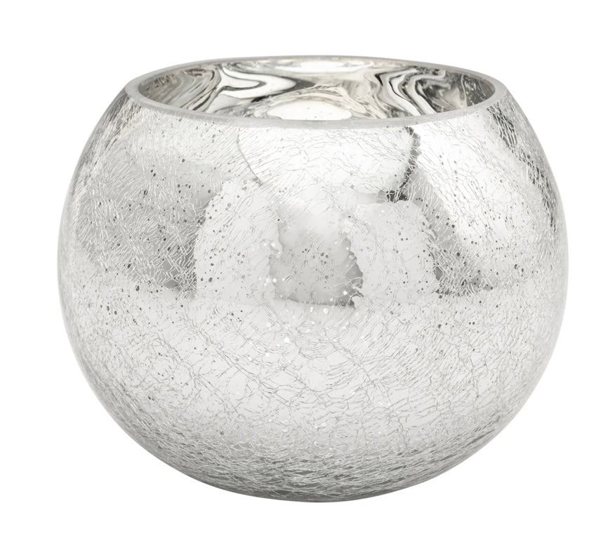 Crackle Mirror Glass 6.25dx4.5" Ball Vase