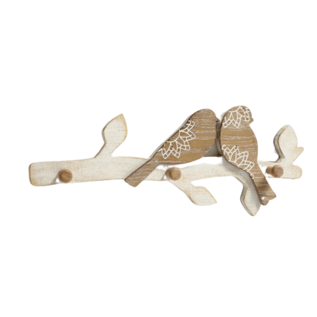 Birds Nestled On Branch Wall Decor With Hooks
