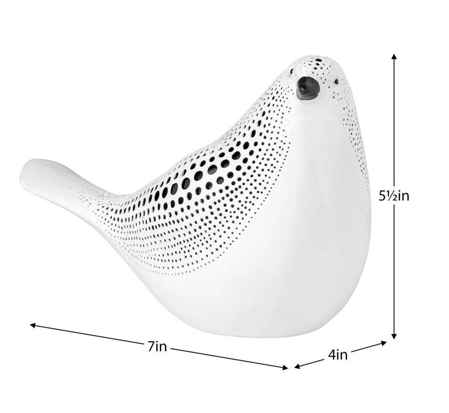 Debossed Dotted Sitting Bird - White